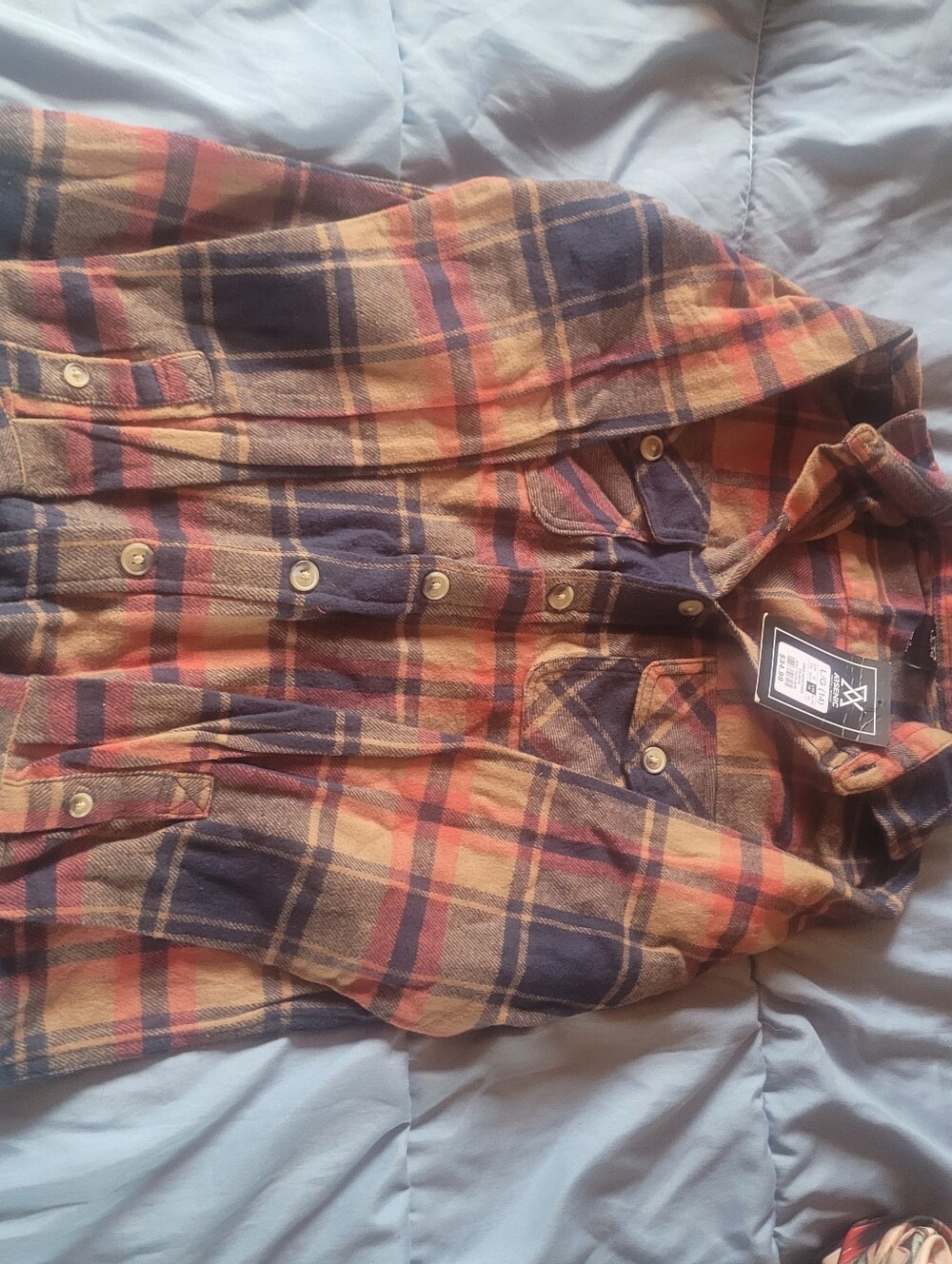 Youths Plaid Flannel Shirt - Orange & Navy